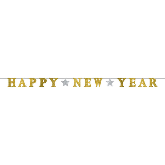 Happy New Year Ribbon Banner - Silver & Gold