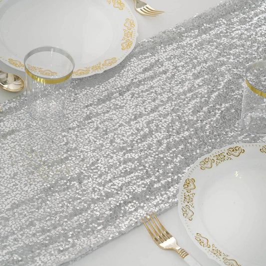 108" Sequin Table Runner - Silver (Rental)