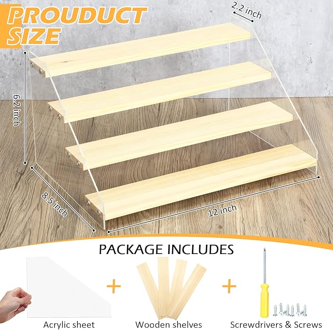 4 Tier Acrylic Wooden Display Stand