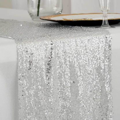 108" Sequin Table Runner - Silver (Rental)