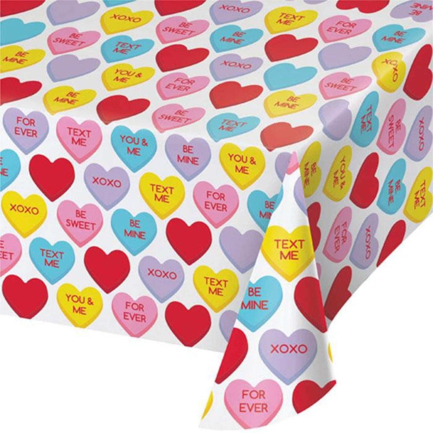 Candy Hearts Table Cover - Plastic