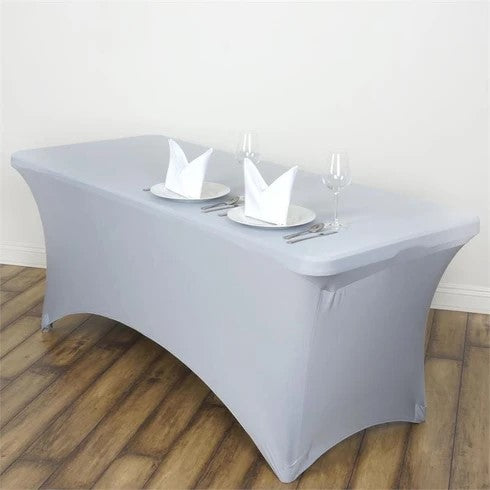 6ft Tablecloth - Silver Fitted (Rental)