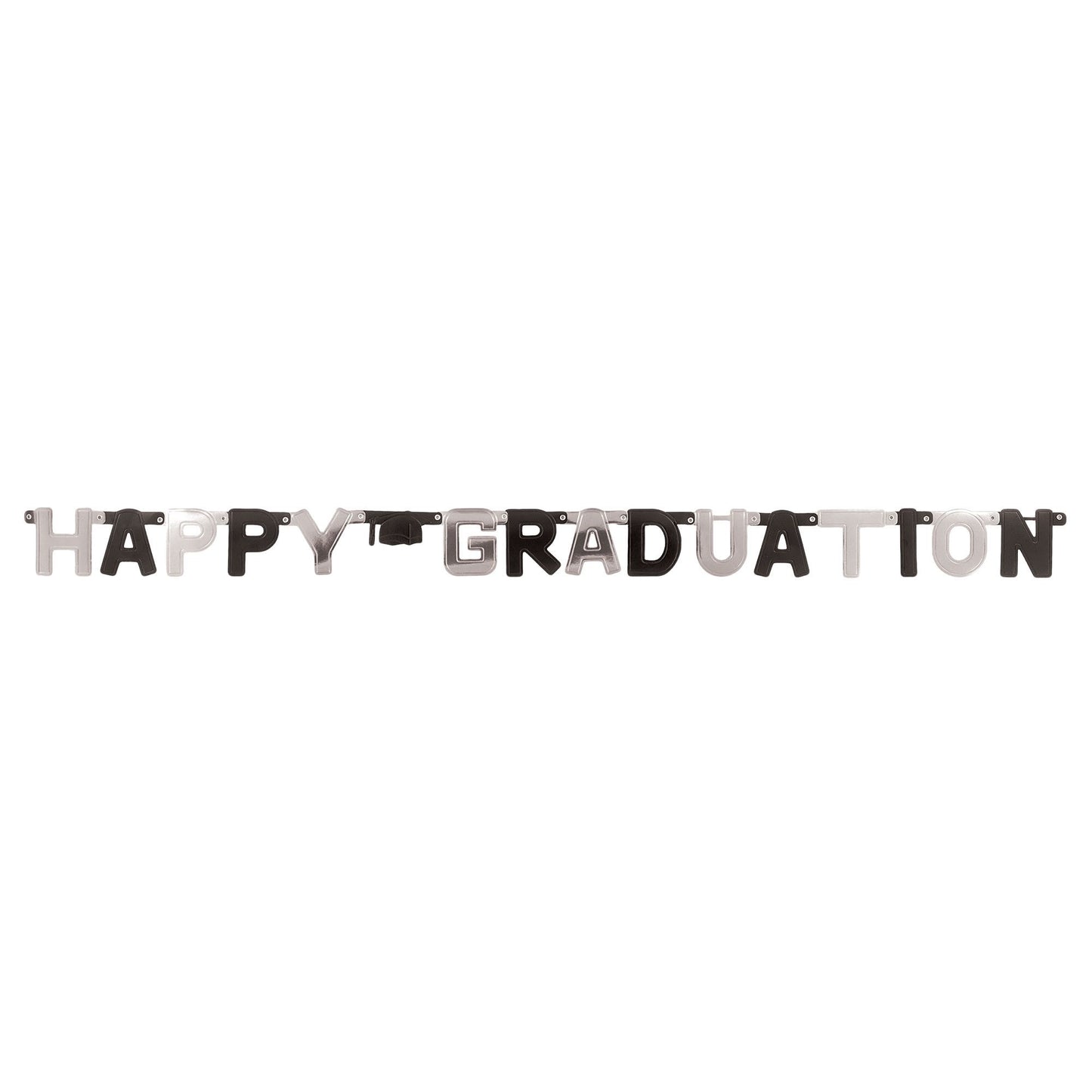 Happy Graduation Large Foil Letter Banner- Black & Silver