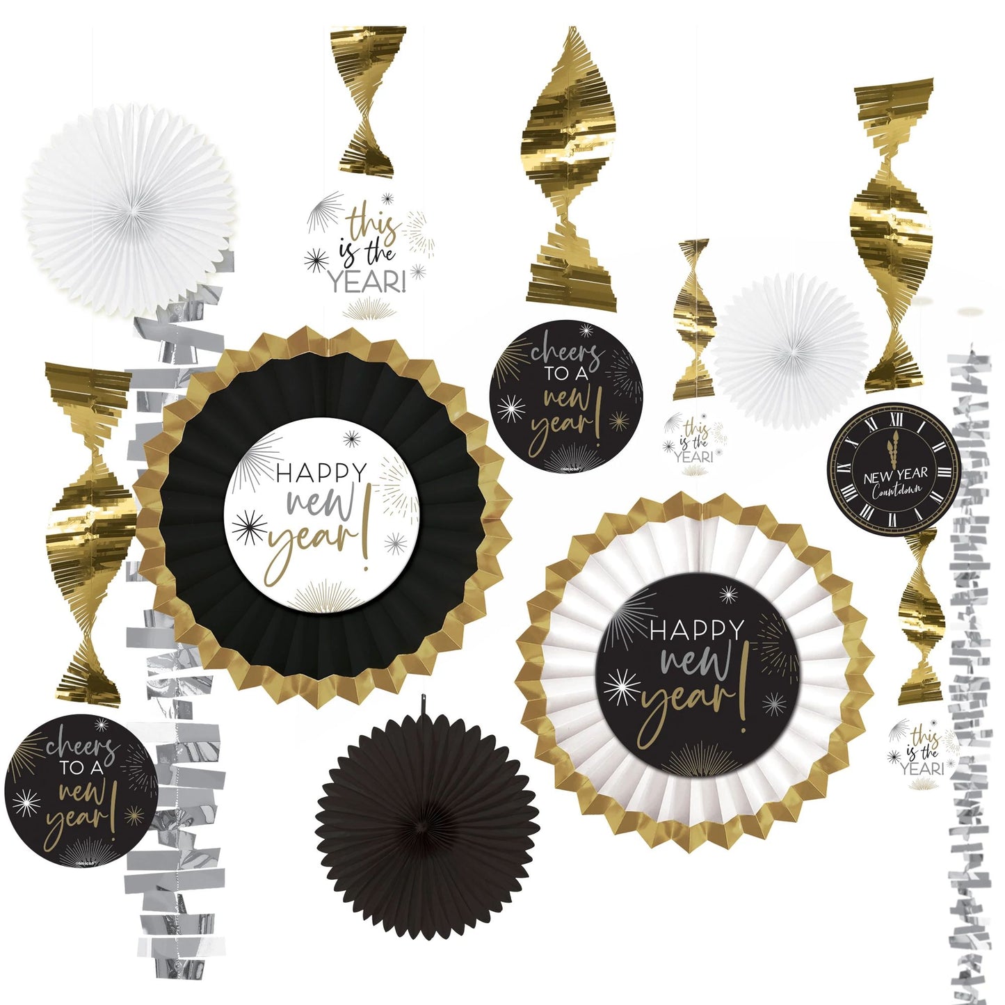 Black, Silver, Gold New Years Paper and Foil Decorating Kit