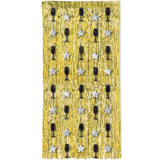 New Years Doorway Curtain - Black, Silver, Gold