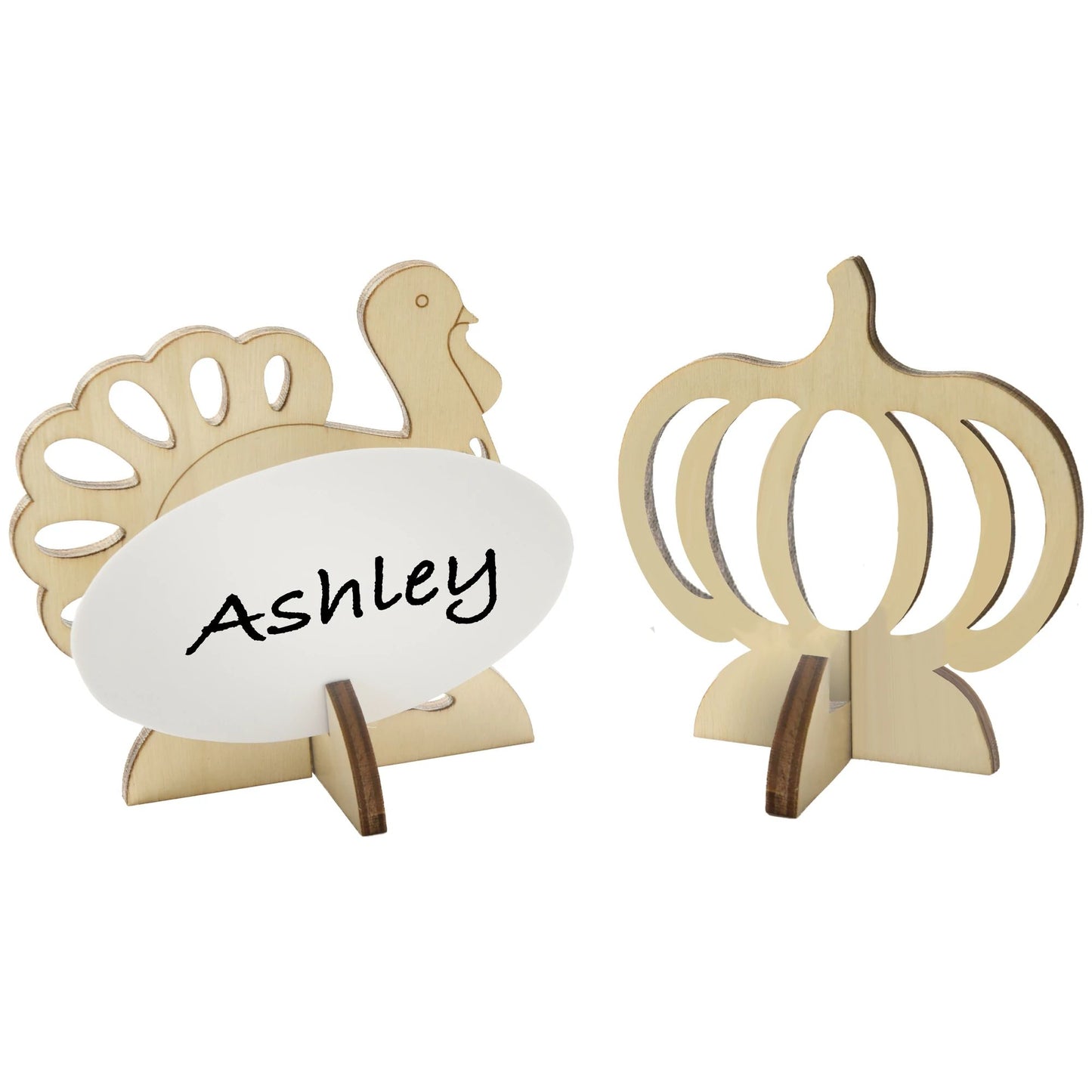 Pumpkin & Turkey Wood Cutout Nametag Holders (8)