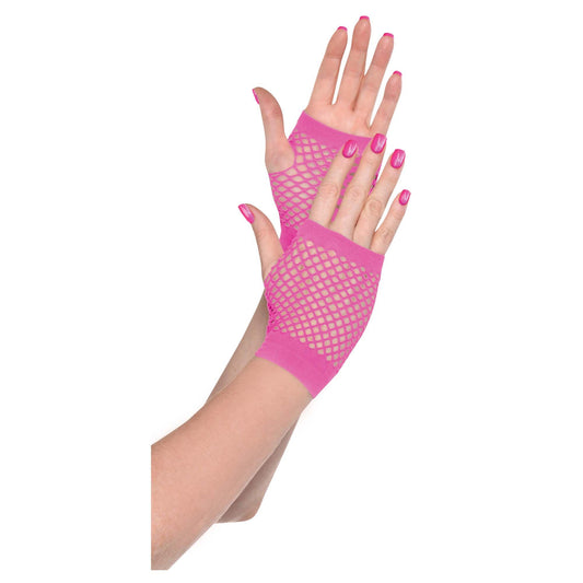 Pink Short Fishnet Gloves