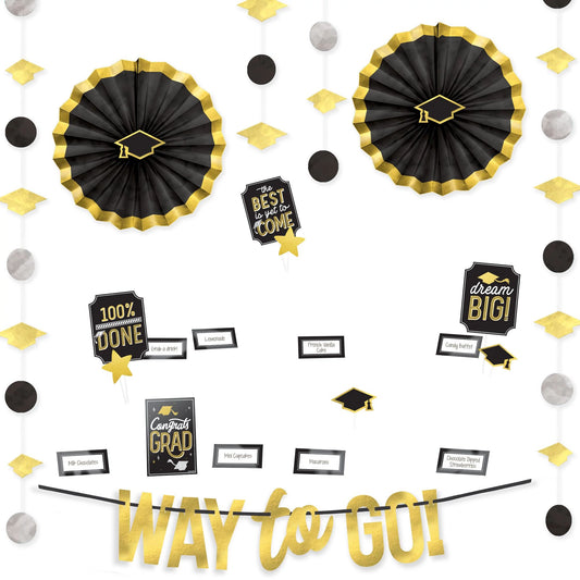 Grad Buffet Decorating Kit - Black, Silver, Gold