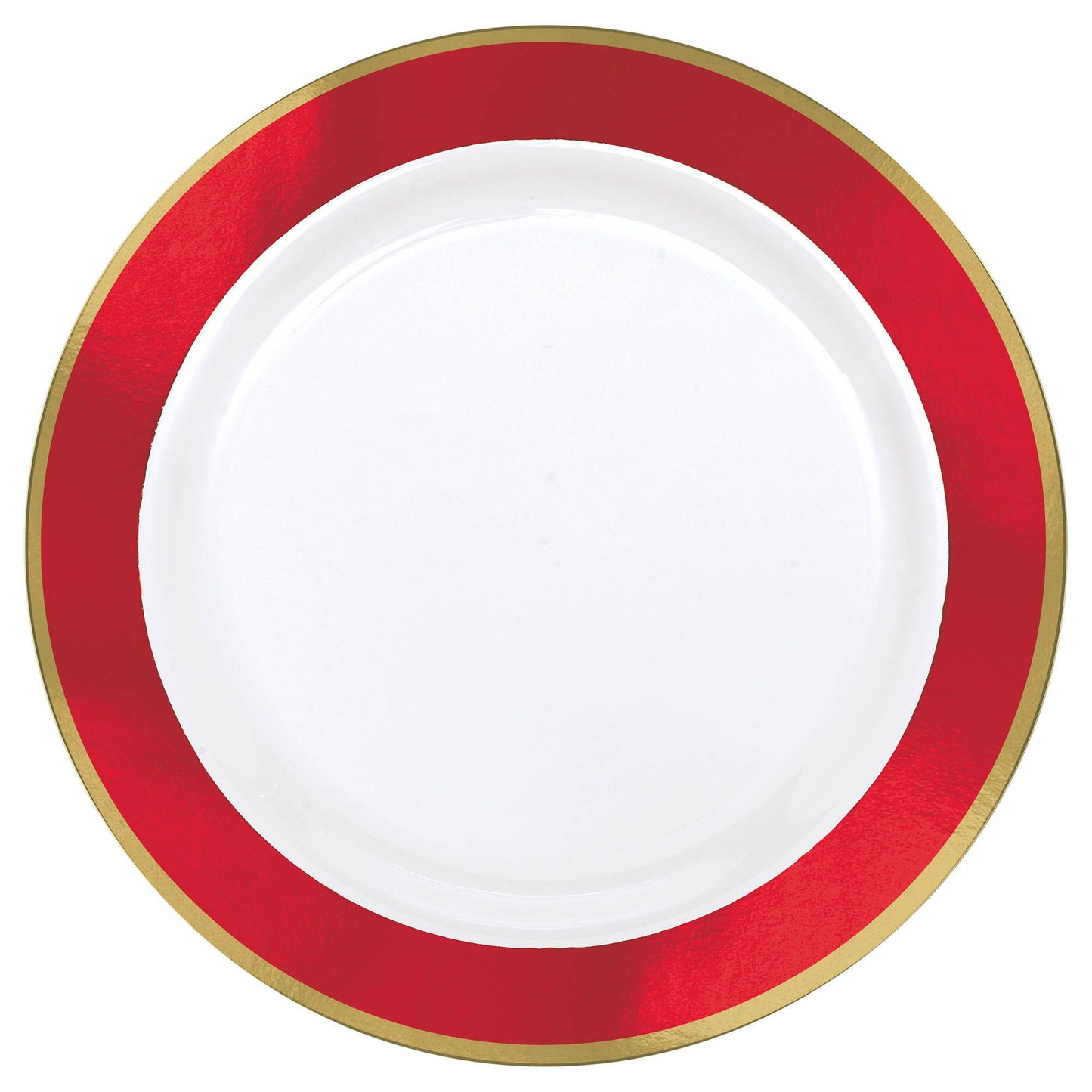 White Premium Plastic Cake Plates w/ Red Border (10)