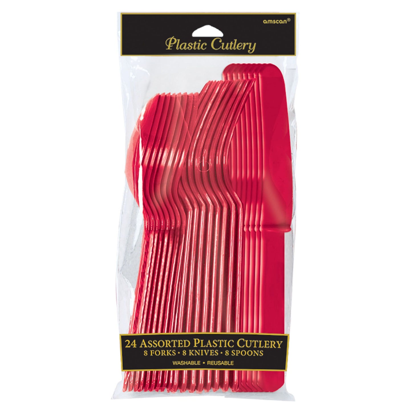 Apple Red Assorted Plastic Cutlery (24)