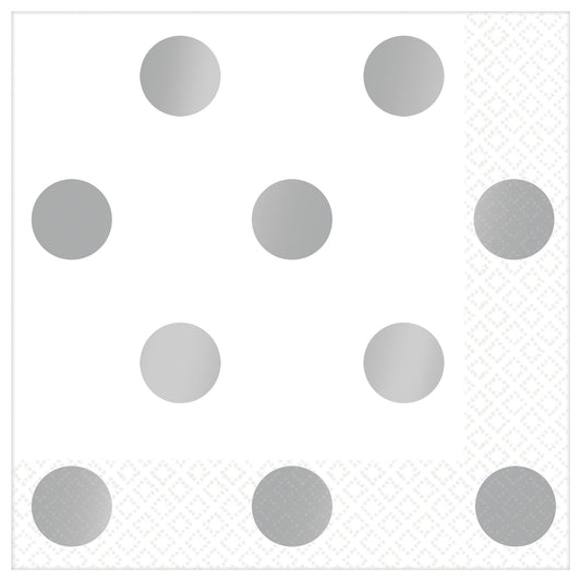 Metallic Dots Cake Napkins- Silver (16)