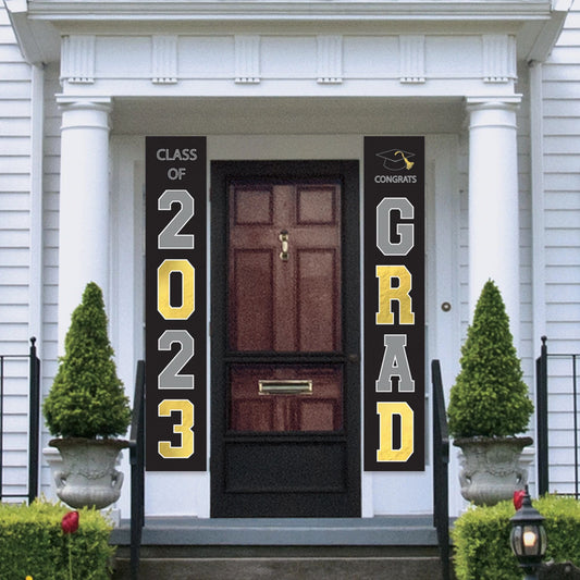 Grad 2023 Hanging Flags Home Decoration - Black, Silver, Gold