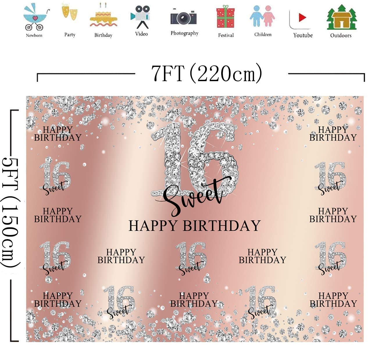"Sweet 16" Birthday Backdrop - (Rental)
