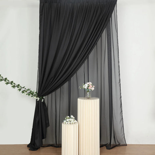 Black Dual Layered Polyester Sheer Chiffon Backdrop Curtains (Rental)