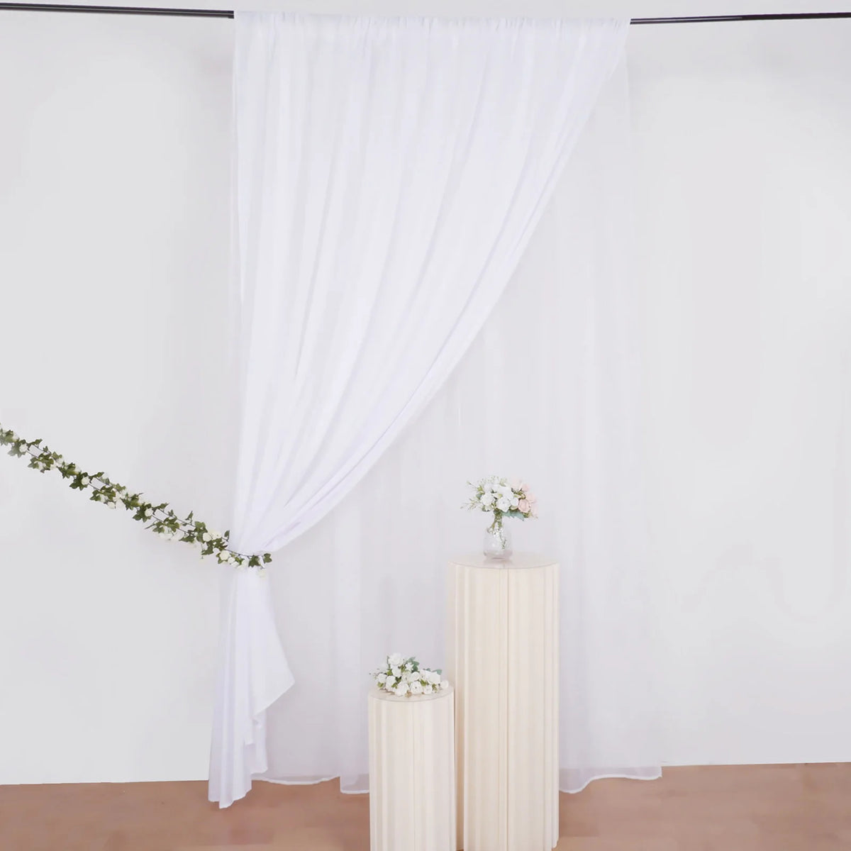 White Dual Layered Polyester Sheer Chiffon Backdrop Curtains (Rental ...