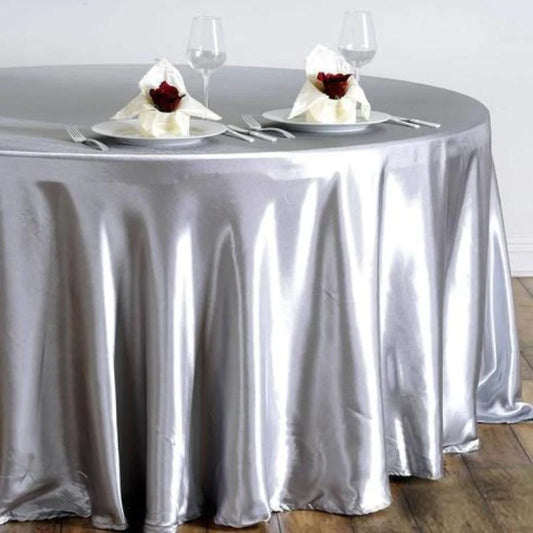 108" Satin Round Tablecloth - Silver (Rental)