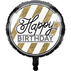 Happy Birthday Black and Gold - Mylar Balloon