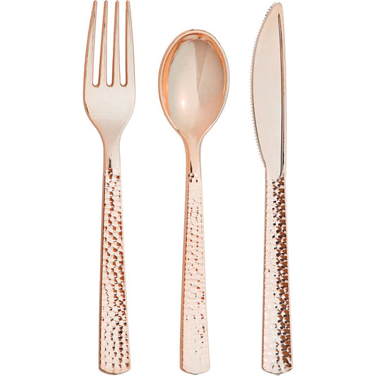 Premium Rose Gold Hammered Cutlery - 24 pack