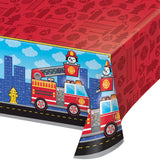 Flaming Fire Truck Table Cover - Plastic