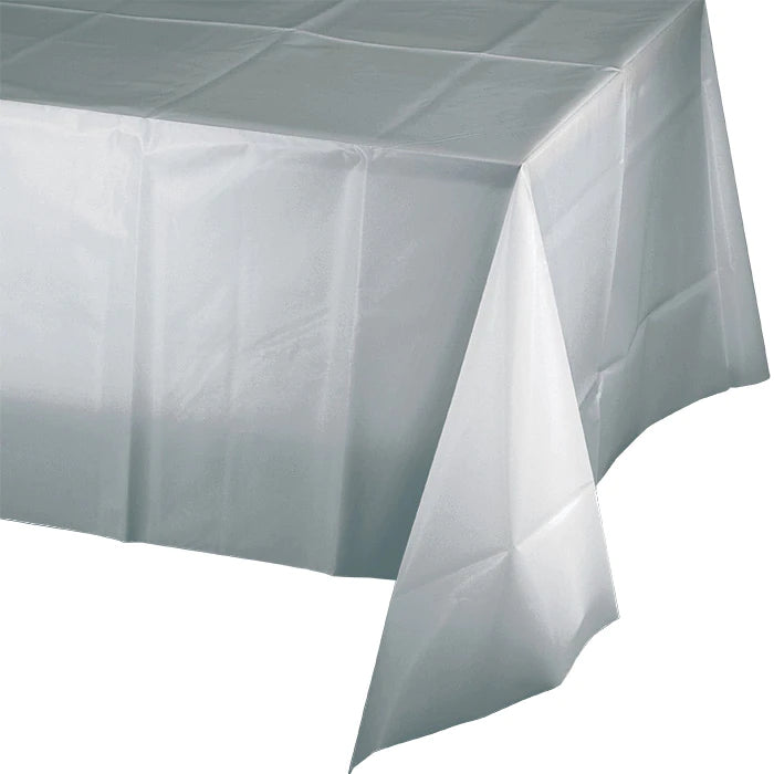 Thin - Shimmering Silver Plastic Table Cover
