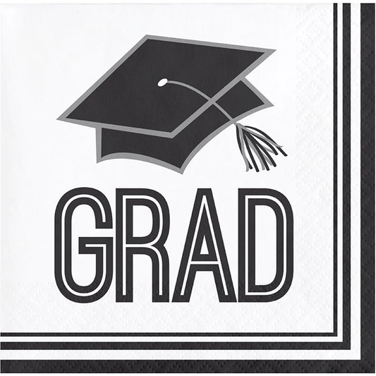 Graduation School Spirit Black & White Cake Napkins (36)